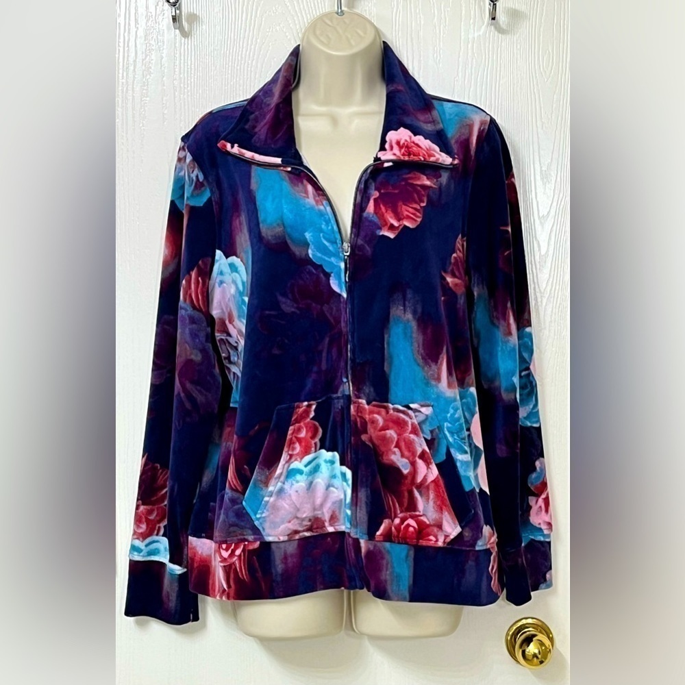 🟡 Onque Casual Velour Floral Jacket
